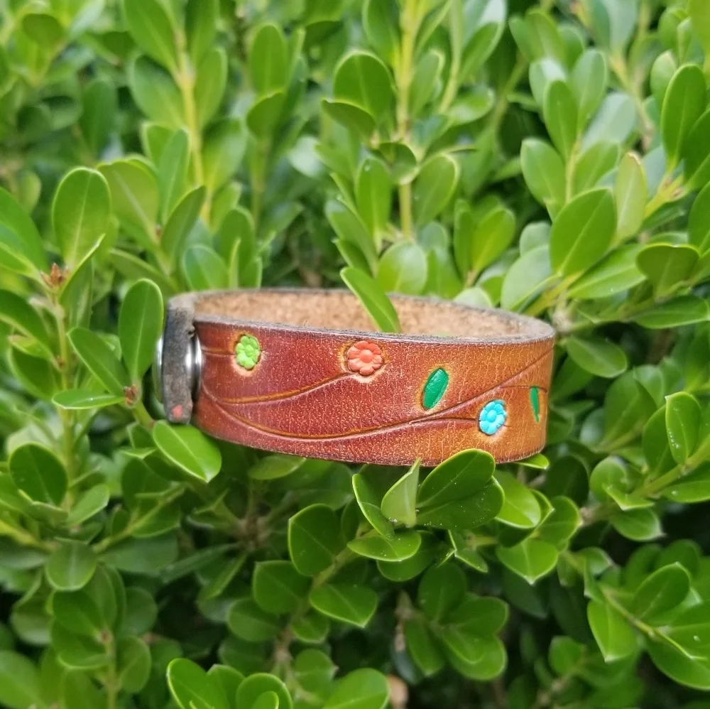 Vintage Tooled Leather Bracelet from the '70's L